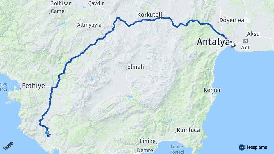 Antalya Kaş Kınık Arası Kaç Km - Yol Haritası