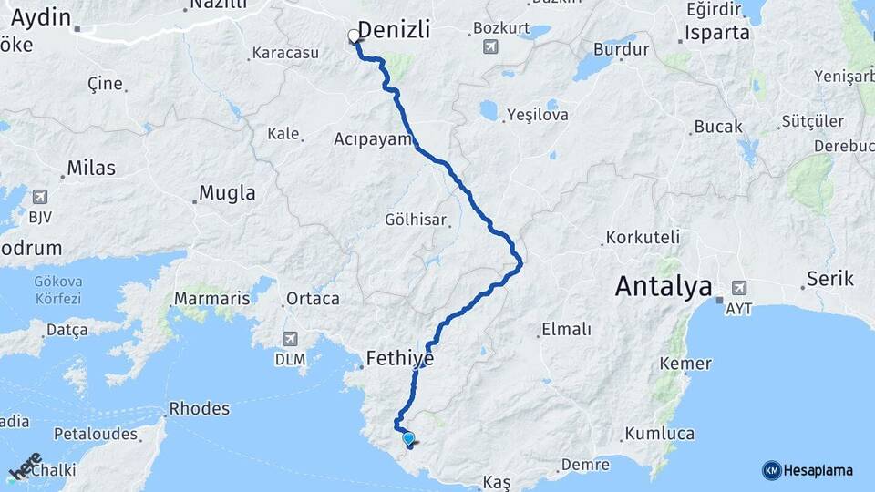 Antalya Kaş Kınık Denizli Arası Kaç Km - Yol Haritası