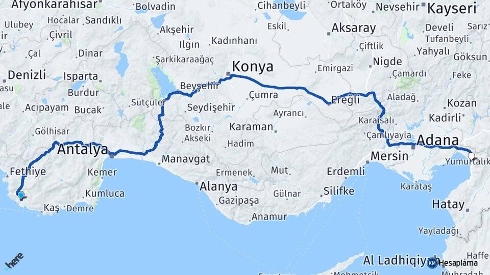 Antalya Kaş Kınık Dörtyol Hatay Arası Kaç Km - Yol Haritası