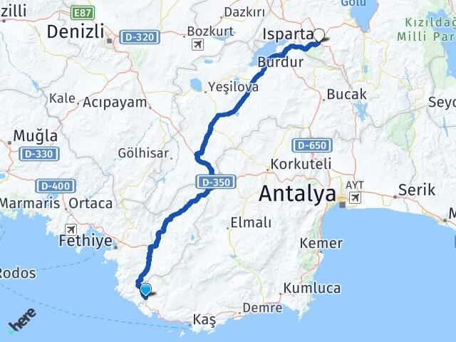 Antalya Kaş Kınık Isparta Arası Kaç Km - Yol Haritası