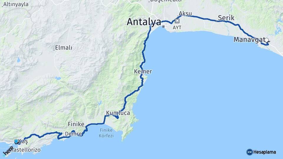 Antalya Kaş Manavgat Arası Kaç Km - Yol Haritası