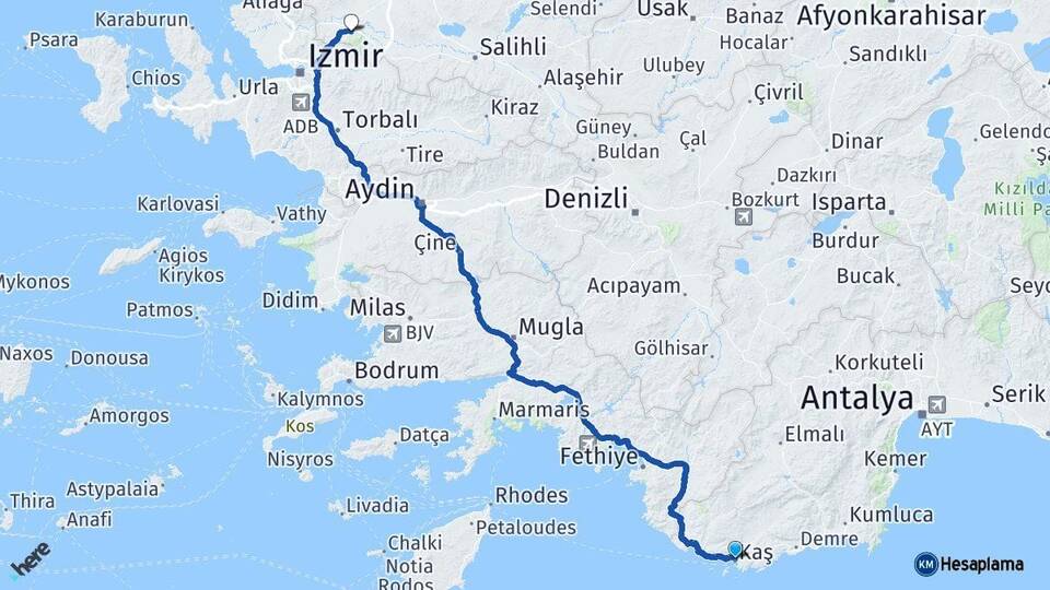 Antalya Kaş Manisa Arası Kaç Km - Yol Haritası