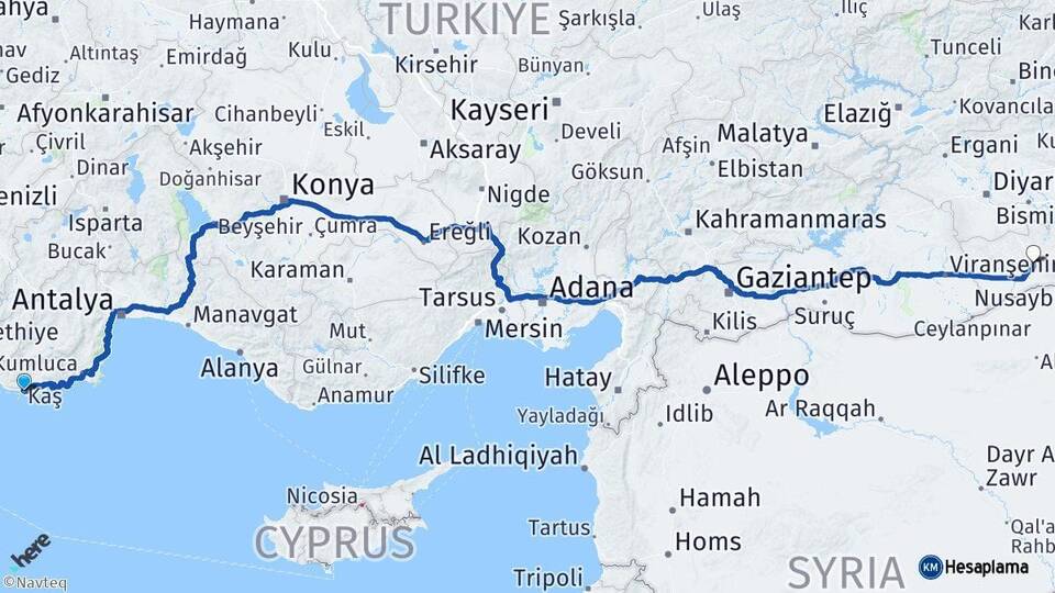 Antalya Kaş Mardin Arası Kaç Km - Yol Haritası