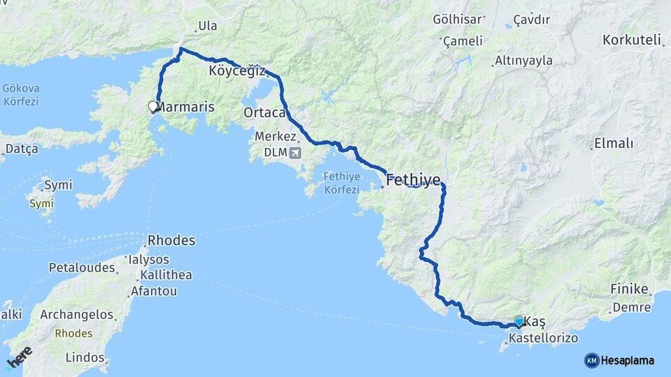 Antalya Kaş Marmaris Muğla Arası Kaç Km - Yol Haritası