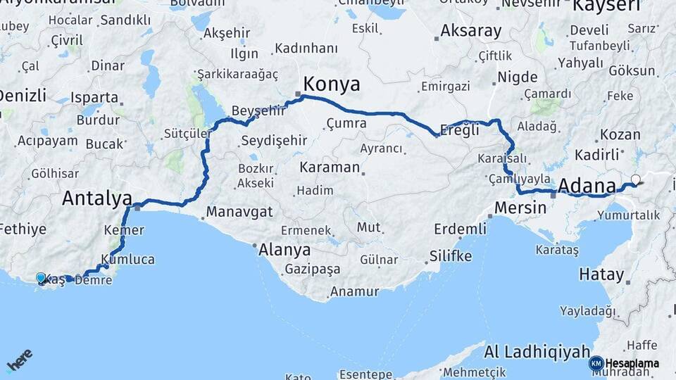 Antalya Kaş Osmaniye Arası Kaç Km - Yol Haritası