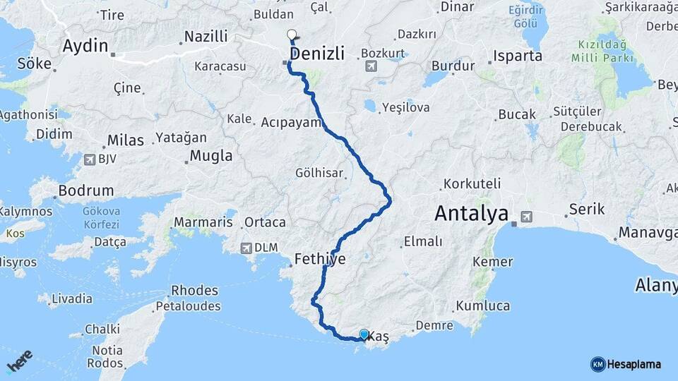 Antalya Kaş Pamukkale Denizli Arası Kaç Km - Yol Haritası