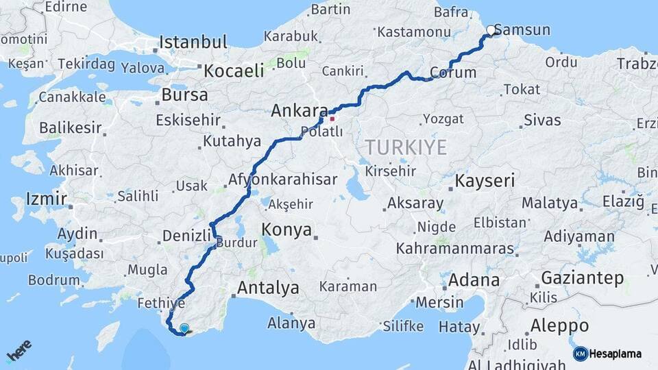 Antalya Kaş Samsun Arası Kaç Km - Yol Haritası