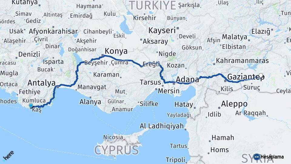 Antalya Kaş Şanlıurfa Arası Kaç Km - Yol Haritası