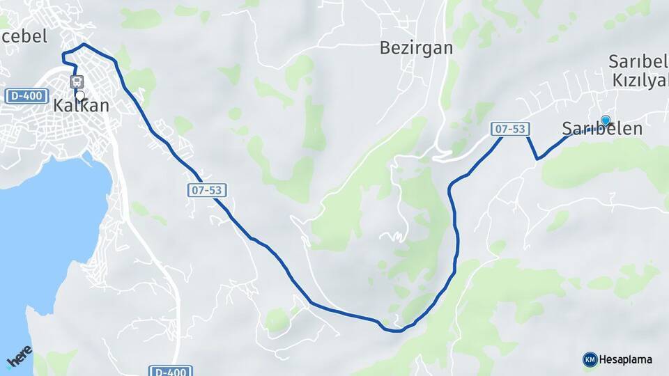 Sarıbelen Kalkan Arası Kaç Km - Yol Tarifi