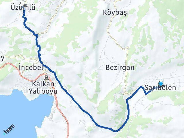 Sarıbelen Üzümlü Arası Kaç Km - Yol Tarifi