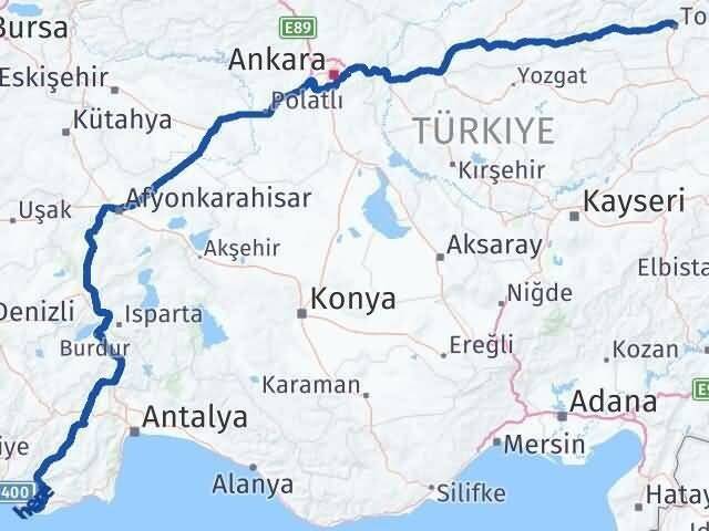 Antalya Kaş Tokat Arası Kaç Km - Yol Haritası