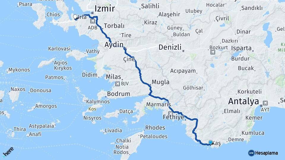Antalya Kaş Urla İzmir Arası Kaç Km - Yol Haritası