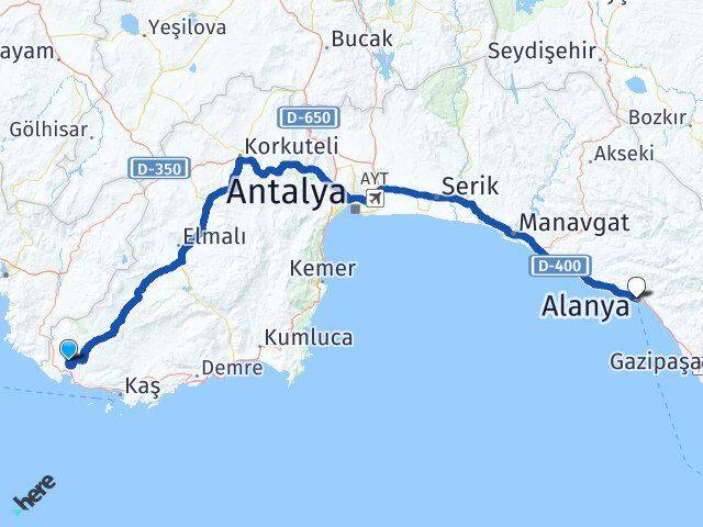 Üzümlü Alanya Arası Kaç Km - Yol Tarifi
