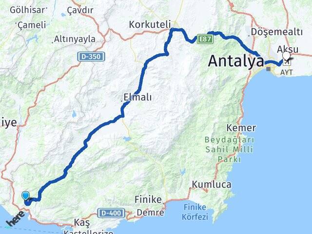 Üzümlü Antalya Havalimanı Arası Kaç Km - Yol Tarifi
