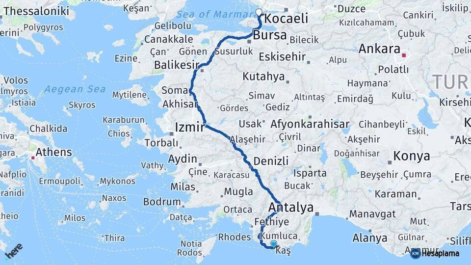 Antalya Kaş Yalova Arası Kaç Km - Yol Haritası
