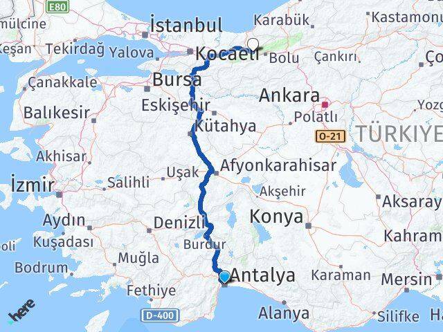 Antalya Kaynaşlı Düzce Arası Kaç Km - Yol Haritası