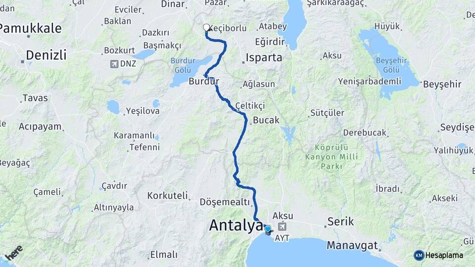 Antalya Keçiborlu Isparta Arası Kaç Km - Yol Haritası