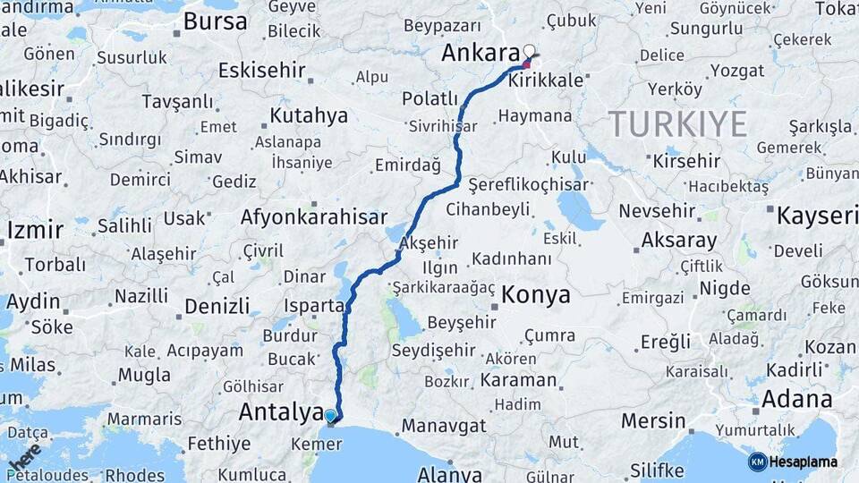 Antalya Keçiören Ankara Arası Kaç Km - Yol Haritası