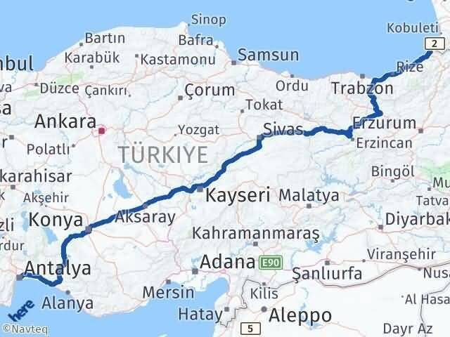 Antalya Kemalpaşa Artvin Arası Kaç Km - Yol Haritası