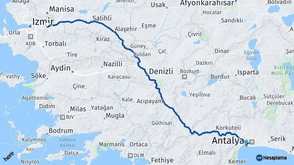 Antalya Kemalpaşa İzmir Arası Kaç Km - Yol Haritası