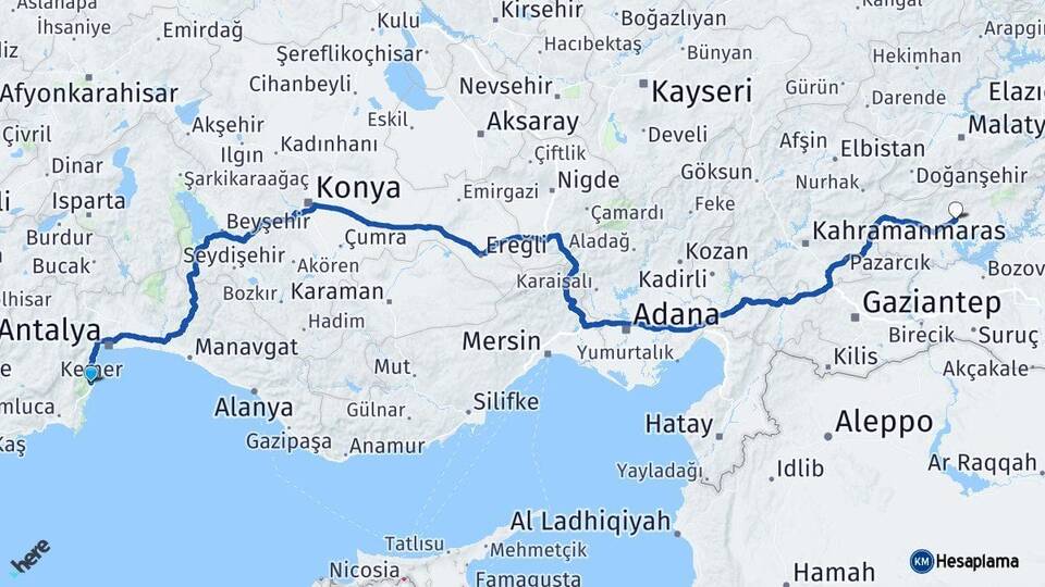 Antalya Kemer Adıyaman Arası Kaç Km - Yol Haritası