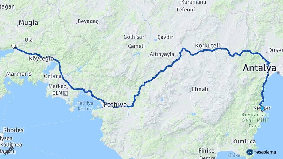 Antalya Kemer Akyaka Ula Muğla Arası Kaç Km - Yol Haritası