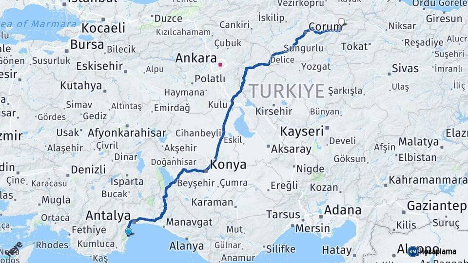 Antalya Kemer Amasya Arası Kaç Km - Yol Haritası