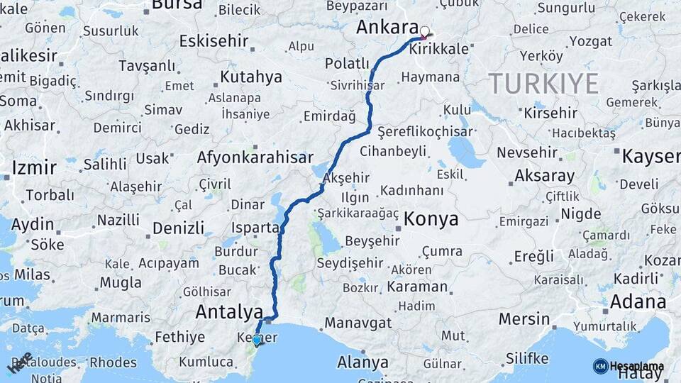 Antalya Kemer Ankara Arası Kaç Km - Yol Haritası