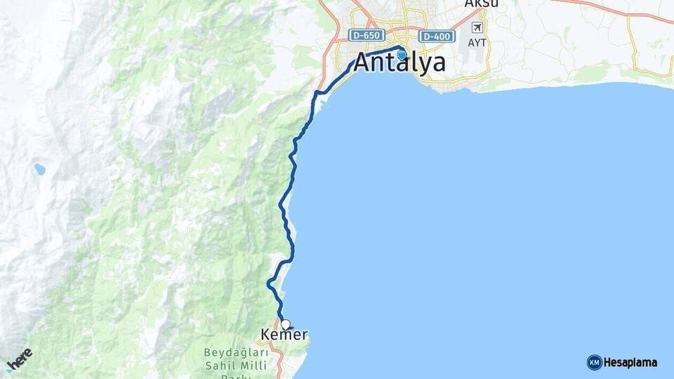 Antalya Kemer Arası Kaç Km - Yol Haritası
