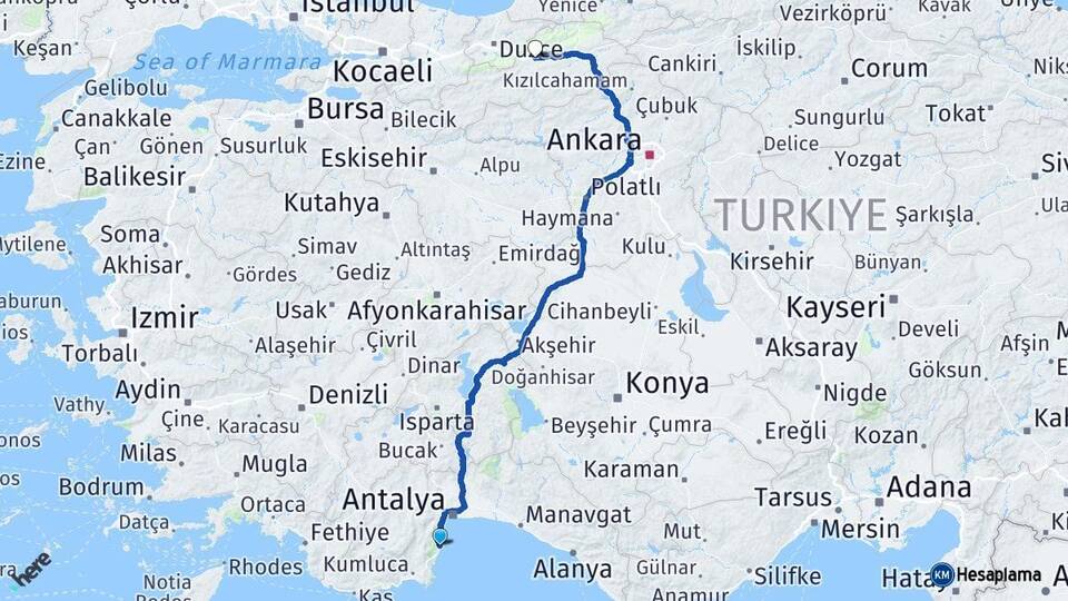 Antalya Kemer Bolu Arası Kaç Km - Yol Haritası