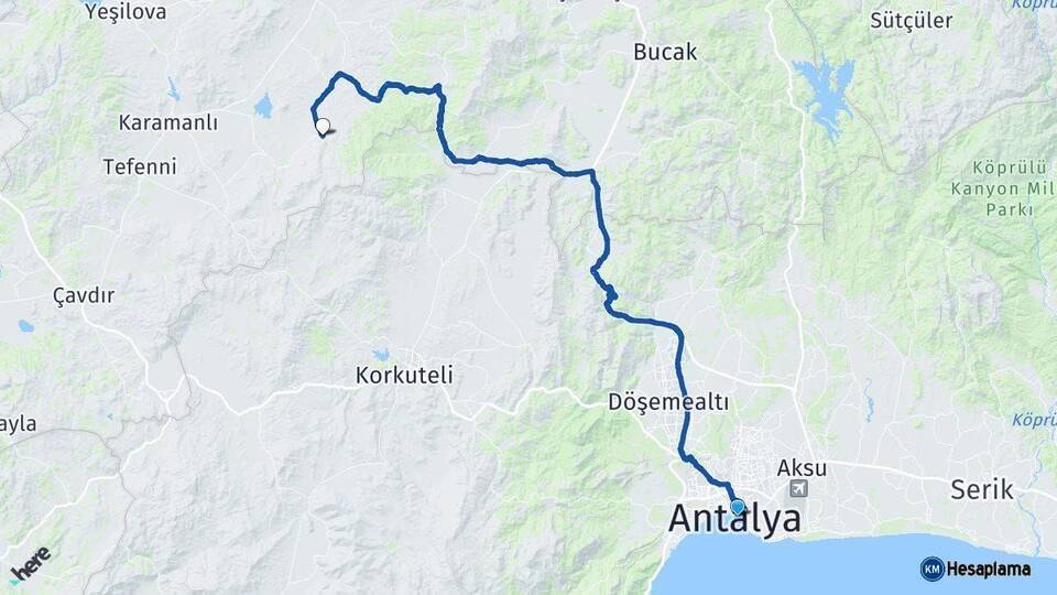 Antalya Kemer Burdur Arası Kaç Km - Yol Haritası
