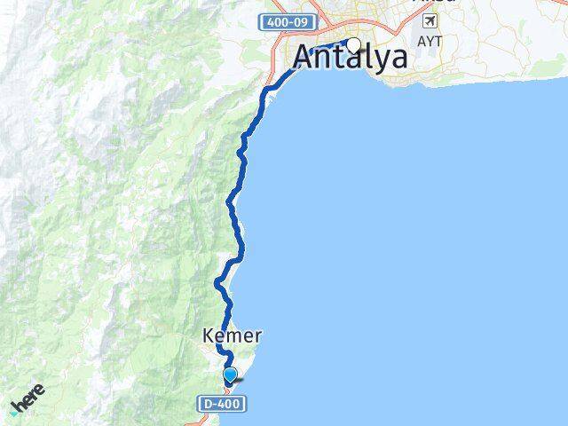 Antalya Kemer Çamyuva Arası Kaç Km - Yol Haritası