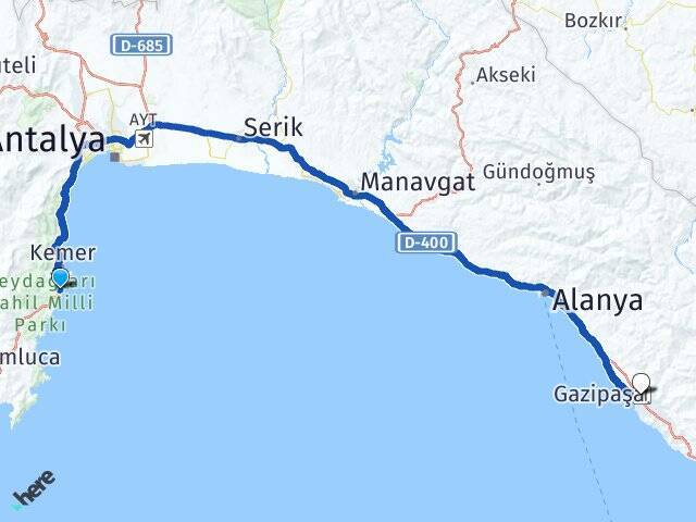 Çamyuva Gazipaşa Alanya Havalimanı Arası Kaç Km - Yol Tarifi
