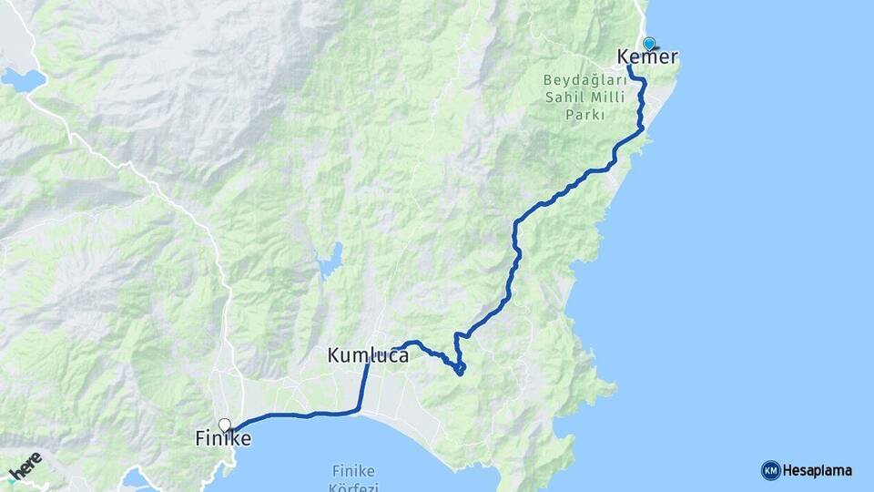 Antalya Kemer Finike Arası Kaç Km - Yol Haritası