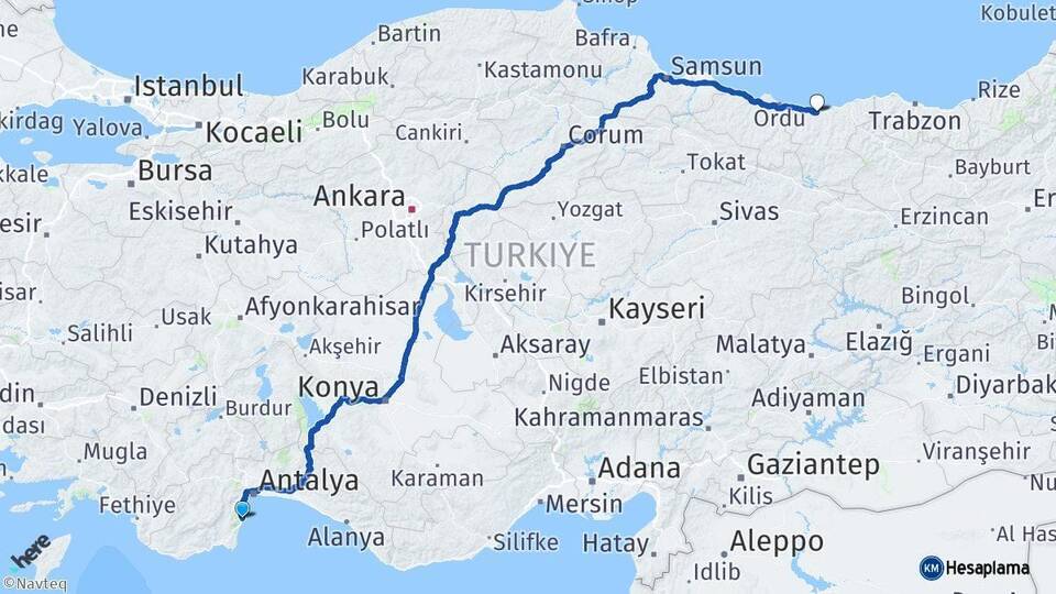 Antalya Kemer Giresun Arası Kaç Km - Yol Haritası