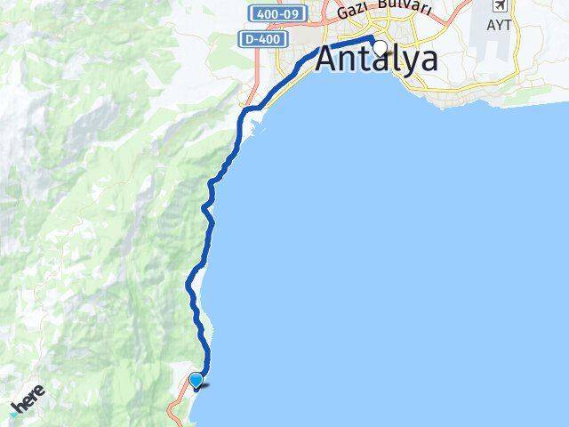 Antalya Kemer Göynük Arası Kaç Km - Yol Haritası
