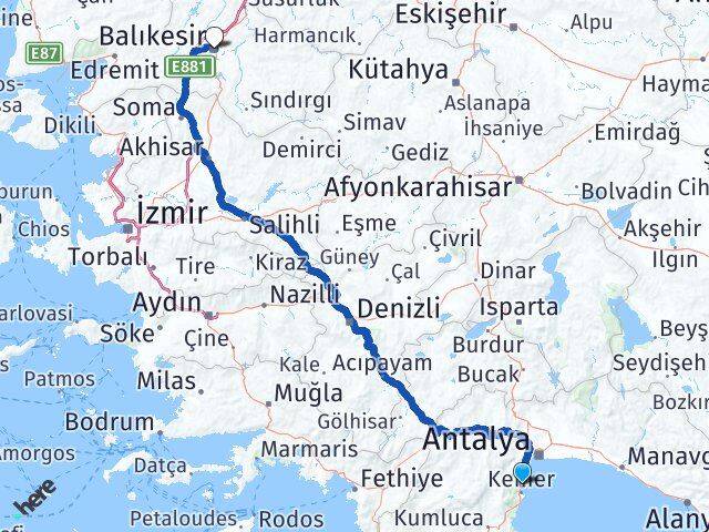 Antalya Kemer Göynük Balıkesir Arası Kaç Km - Yol Haritası