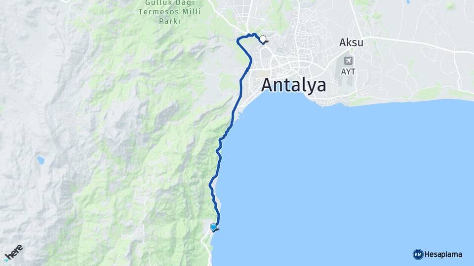 Antalya Kemer Göynük Kepez Arası Kaç Km - Yol Haritası