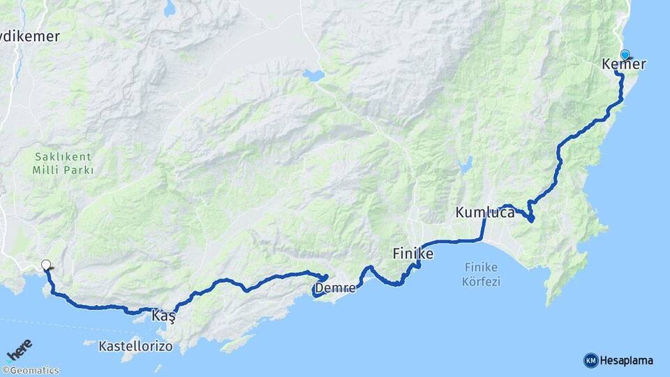 Antalya Kemer Kalkan Kaş Arası Kaç Km - Yol Haritası