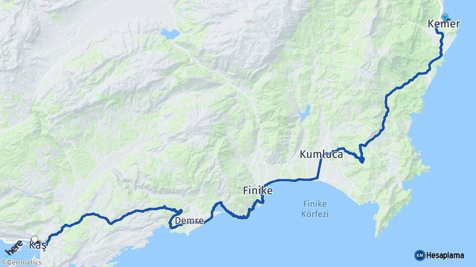 Antalya Kemer Kaş Arası Kaç Km - Yol Haritası