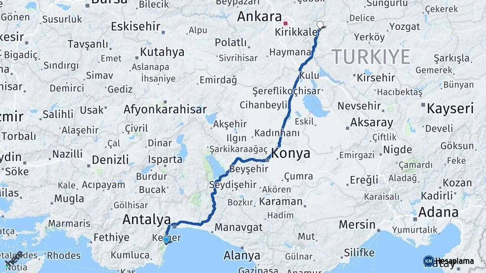 Antalya Kemer Kırıkkale Arası Kaç Km - Yol Haritası