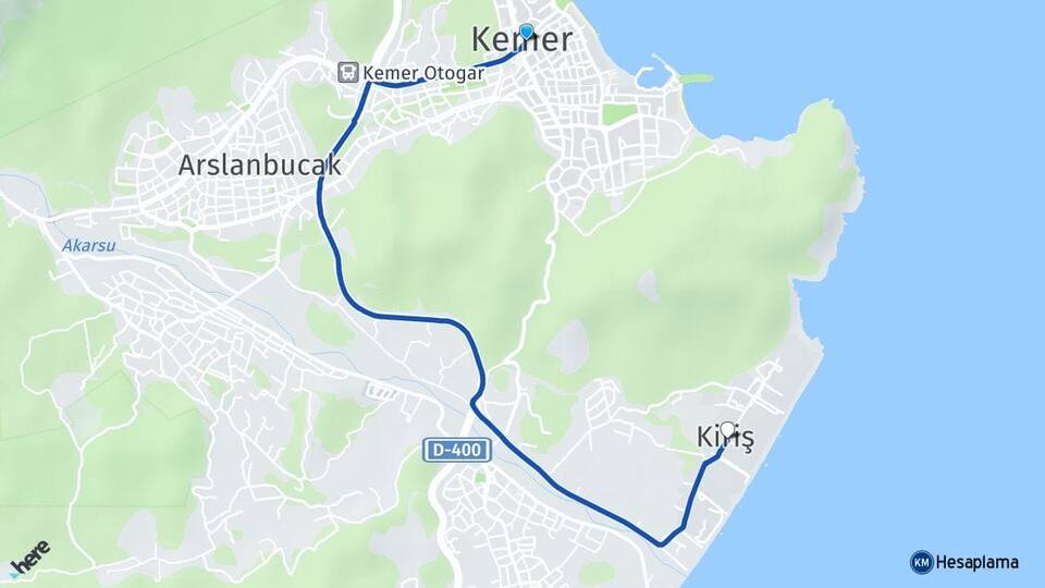 Antalya Kemer Kiriş Kemer Arası Kaç Km - Yol Haritası