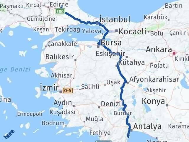Antalya Kemer Kırklareli Arası Kaç Km - Yol Haritası