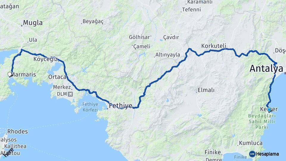 Antalya Kemer Marmaris Muğla Arası Kaç Km - Yol Haritası