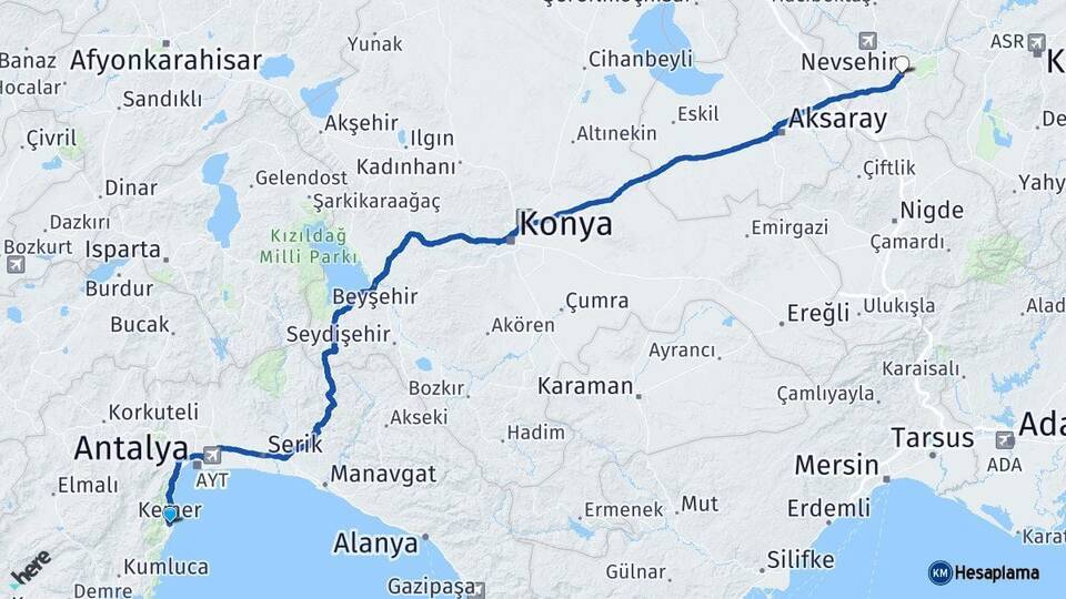 Antalya Kemer Nevşehir Arası Kaç Km - Yol Haritası