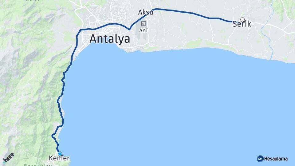 Antalya Kemer Serik Arası Kaç Km - Yol Haritası