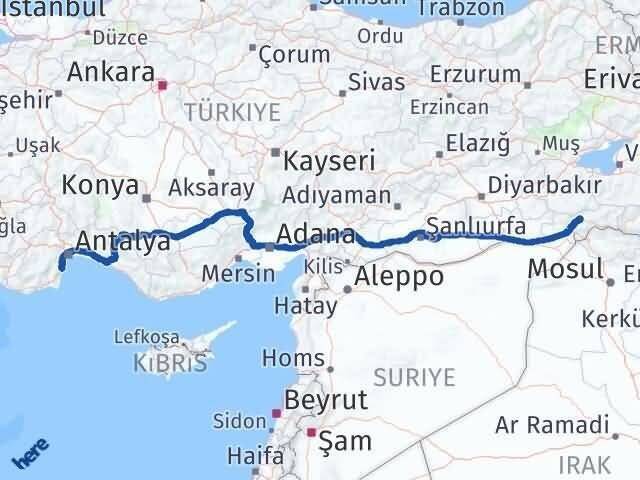 Antalya Kemer Şırnak Arası Kaç Km - Yol Haritası
