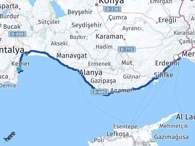 Tekirova Mezitli Arası Kaç Km - Yol Tarifi
