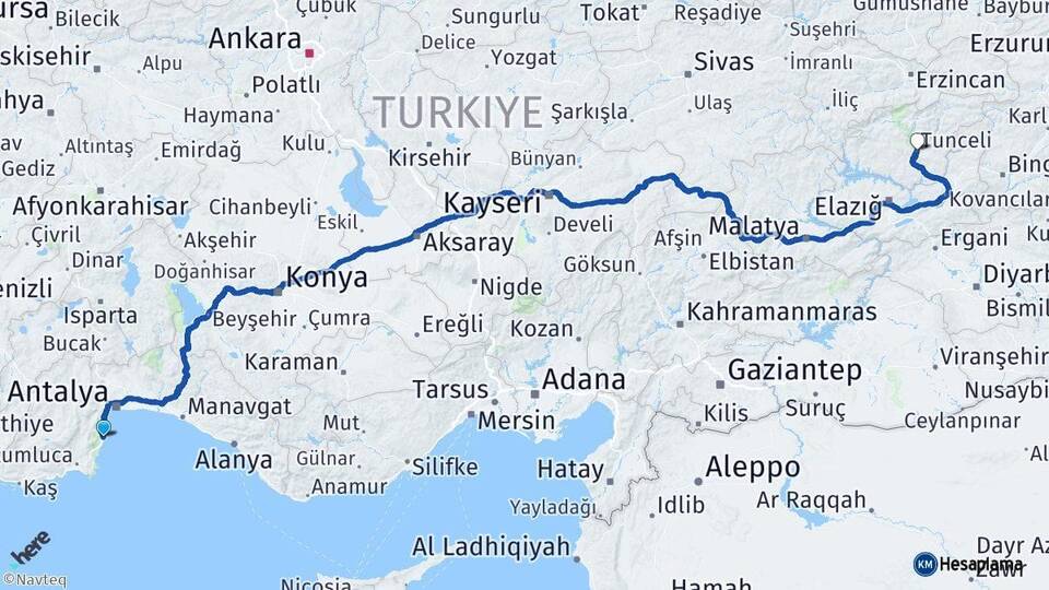 Antalya Kemer Tunceli Arası Kaç Km - Yol Haritası