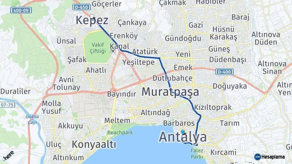 Antalya Kepez Arası Kaç Km - Yol Haritası